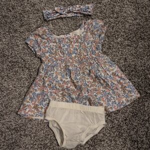 Floral Baby Dress, Bloomers And Headband Set